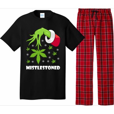 Mistlestoned Weed Leaf Cannabis And Marijuana Ugly Christmas Cool Gift Pajama Set