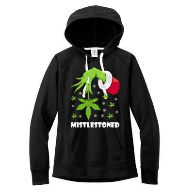 Mistlestoned Weed Leaf Cannabis And Marijuana Ugly Christmas Cool Gift Women's Fleece Hoodie