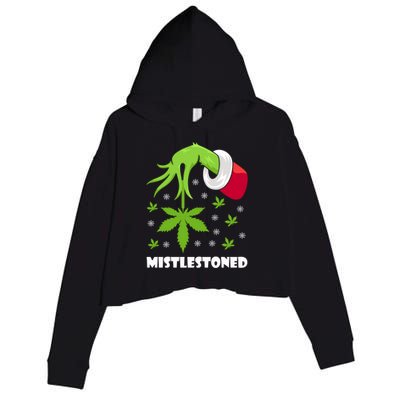 Mistlestoned Weed Leaf Cannabis And Marijuana Ugly Christmas Cool Gift Crop Fleece Hoodie