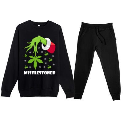 Mistlestoned Weed Leaf Cannabis And Marijuana Ugly Christmas Cool Gift Premium Crewneck Sweatsuit Set