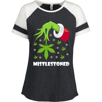 Mistlestoned Weed Leaf Cannabis And Marijuana Ugly Christmas Cool Gift Enza Ladies Jersey Colorblock Tee