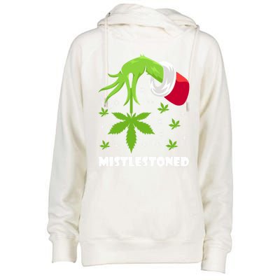 Mistlestoned Weed Leaf Cannabis And Marijuana Ugly Christmas Cool Gift Womens Funnel Neck Pullover Hood