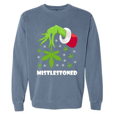 Mistlestoned Weed Leaf Cannabis And Marijuana Ugly Christmas Cool Gift Garment-Dyed Sweatshirt