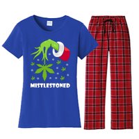 Mistlestoned Weed Leaf Cannabis And Marijuana Ugly Christmas Cool Gift Women's Flannel Pajama Set