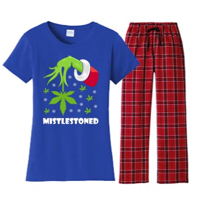 Mistlestoned Weed Leaf Cannabis And Marijuana Ugly Christmas Cool Gift Women's Flannel Pajama Set