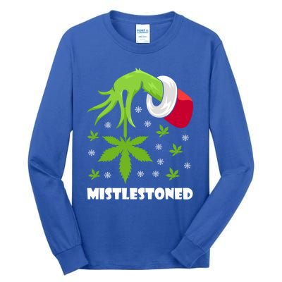 Mistlestoned Weed Leaf Cannabis And Marijuana Ugly Christmas Cool Gift Tall Long Sleeve T-Shirt