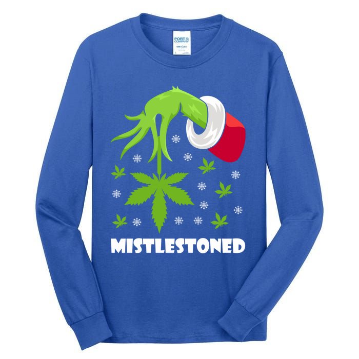 Mistlestoned Weed Leaf Cannabis And Marijuana Ugly Christmas Cool Gift Tall Long Sleeve T-Shirt