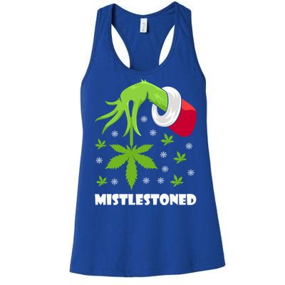 Mistlestoned Weed Leaf Cannabis And Marijuana Ugly Christmas Cool Gift Women's Racerback Tank