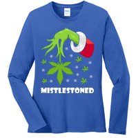 Mistlestoned Weed Leaf Cannabis And Marijuana Ugly Christmas Cool Gift Ladies Long Sleeve Shirt