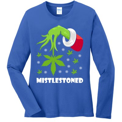 Mistlestoned Weed Leaf Cannabis And Marijuana Ugly Christmas Cool Gift Ladies Long Sleeve Shirt