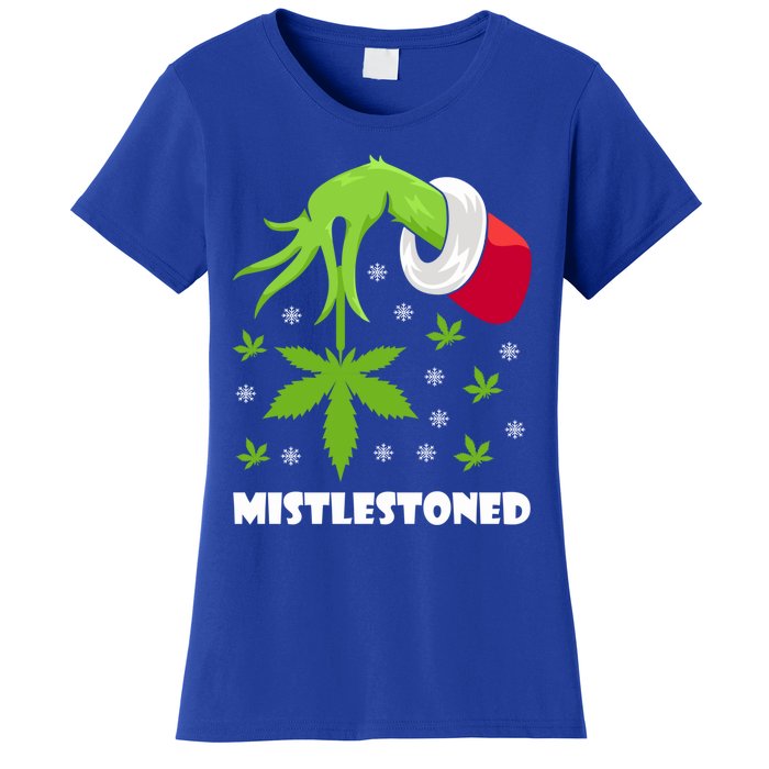 Mistlestoned Weed Leaf Cannabis And Marijuana Ugly Christmas Cool Gift Women's T-Shirt