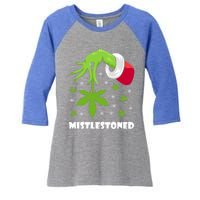 Mistlestoned Weed Leaf Cannabis And Marijuana Ugly Christmas Cool Gift Women's Tri-Blend 3/4-Sleeve Raglan Shirt