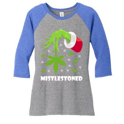 Mistlestoned Weed Leaf Cannabis And Marijuana Ugly Christmas Cool Gift Women's Tri-Blend 3/4-Sleeve Raglan Shirt