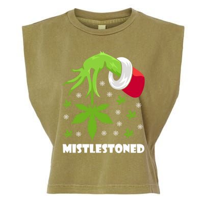 Mistlestoned Weed Leaf Cannabis And Marijuana Ugly Christmas Cool Gift Garment-Dyed Women's Muscle Tee