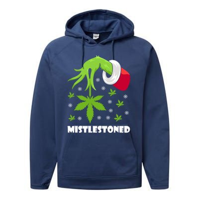 Mistlestoned Weed Leaf Cannabis And Marijuana Ugly Christmas Cool Gift Performance Fleece Hoodie