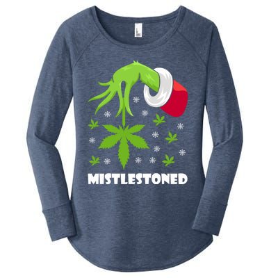 Mistlestoned Weed Leaf Cannabis And Marijuana Ugly Christmas Cool Gift Women's Perfect Tri Tunic Long Sleeve Shirt