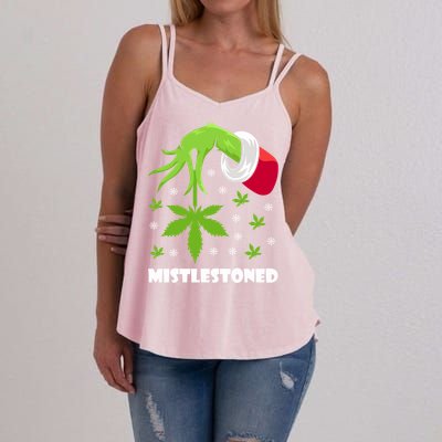 Mistlestoned Weed Leaf Cannabis And Marijuana Ugly Christmas Cool Gift Women's Strappy Tank