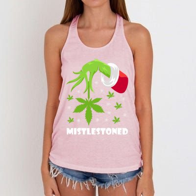 Mistlestoned Weed Leaf Cannabis And Marijuana Ugly Christmas Cool Gift Women's Knotted Racerback Tank