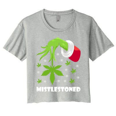 Mistlestoned Weed Leaf Cannabis And Marijuana Ugly Christmas Cool Gift Women's Crop Top Tee