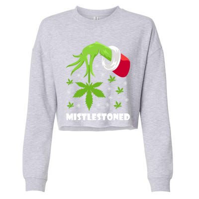 Mistlestoned Weed Leaf Cannabis And Marijuana Ugly Christmas Cool Gift Cropped Pullover Crew