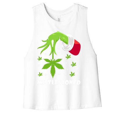 Mistlestoned Weed Leaf Cannabis And Marijuana Ugly Christmas Cool Gift Women's Racerback Cropped Tank