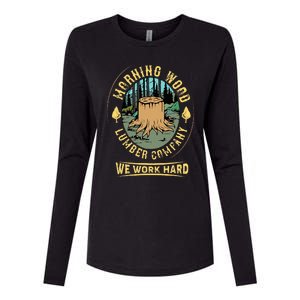 Morning W.O.O.D Lumber Company Funny Camping Carpenter Womens Cotton Relaxed Long Sleeve T-Shirt