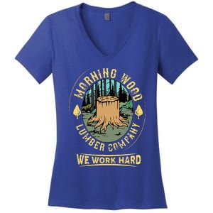 Morning W.O.O.D Lumber Company Funny Camping Carpenter Women's V-Neck T-Shirt