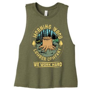 Morning W.O.O.D Lumber Company Funny Camping Carpenter Women's Racerback Cropped Tank