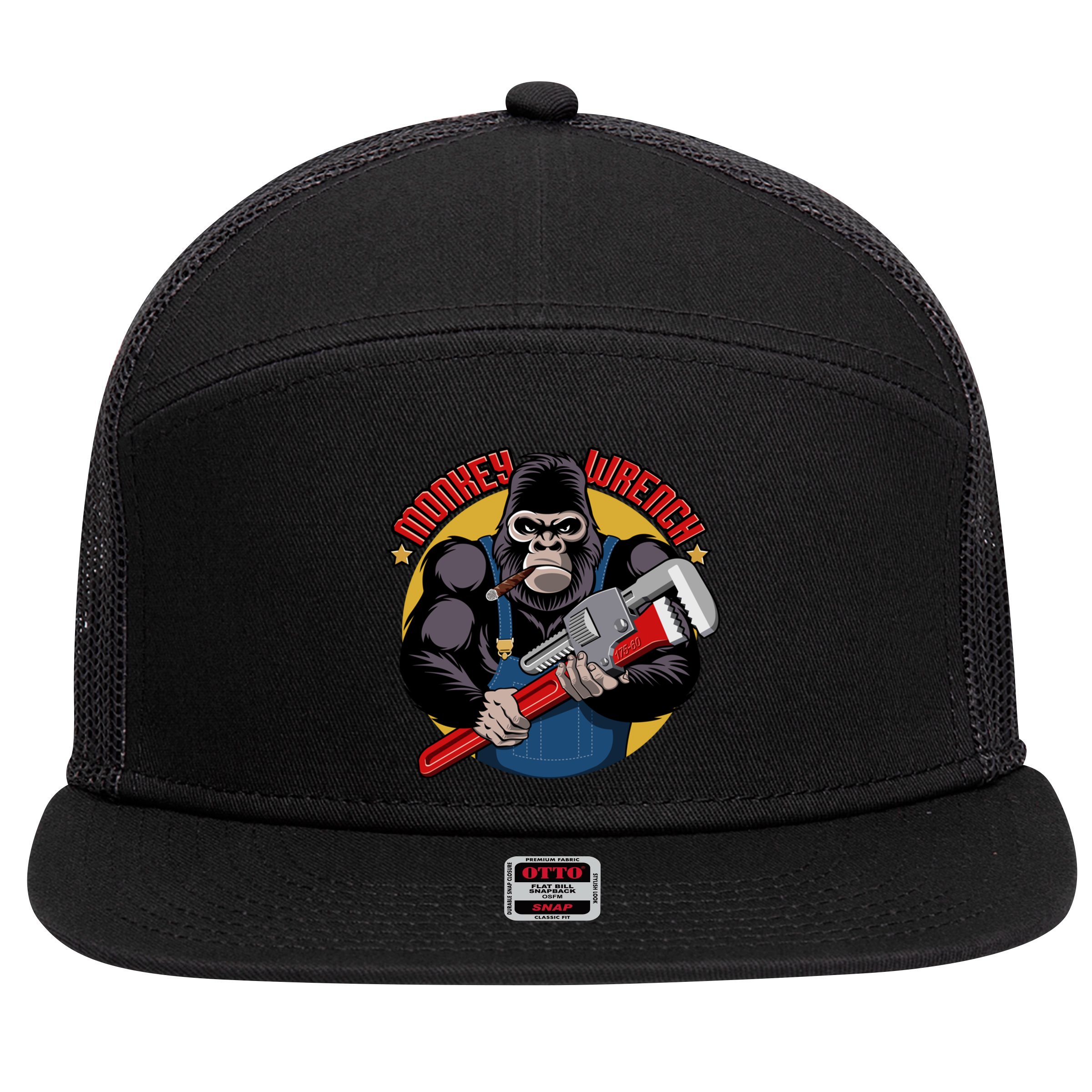 Monkey Wrench Mechanic Grease Monkey Car Repair Technician Cute Gift 7 Panel Mesh Trucker Snapback Hat