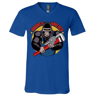 Monkey Wrench Mechanic Grease Monkey Car Repair Technician Cute Gift V-Neck T-Shirt