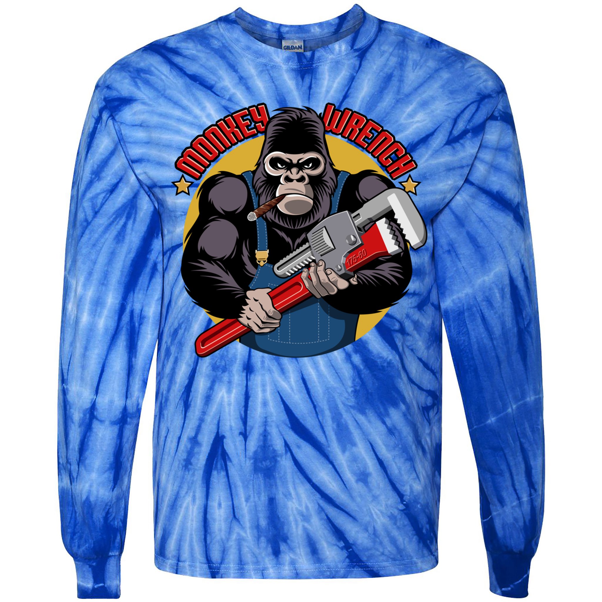 Monkey Wrench Mechanic Grease Monkey Car Repair Technician Cute Gift Tie-Dye Long Sleeve Shirt