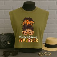  MS Warrior Messy Bun - Multiple Sclerosis Awareness Garment-Dyed Women's Muscle Tee