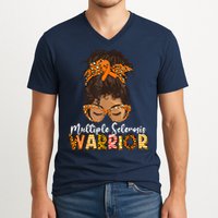 MS Warrior Messy Bun - Multiple Sclerosis Awareness V-Neck T-Shirt