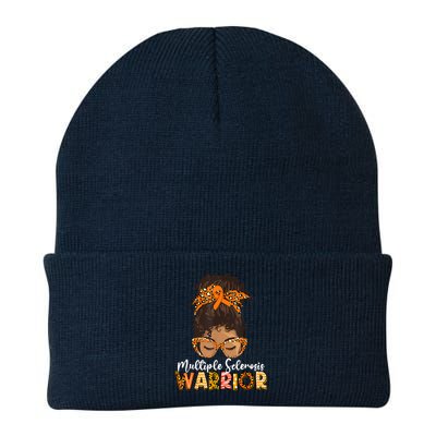  MS Warrior Messy Bun - Multiple Sclerosis Awareness Knit Cap Winter Beanie