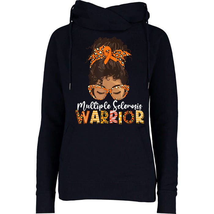  MS Warrior Messy Bun - Multiple Sclerosis Awareness Womens Funnel Neck Pullover Hood