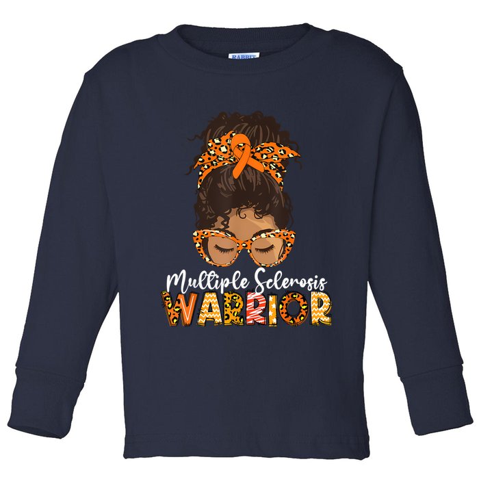  MS Warrior Messy Bun - Multiple Sclerosis Awareness Toddler Long Sleeve Shirt