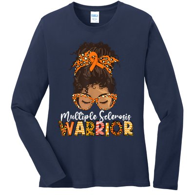  MS Warrior Messy Bun - Multiple Sclerosis Awareness Ladies Long Sleeve Shirt