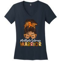  MS Warrior Messy Bun - Multiple Sclerosis Awareness Women's V-Neck T-Shirt