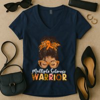 MS Warrior Messy Bun - Multiple Sclerosis Awareness Women's V-Neck T-Shirt