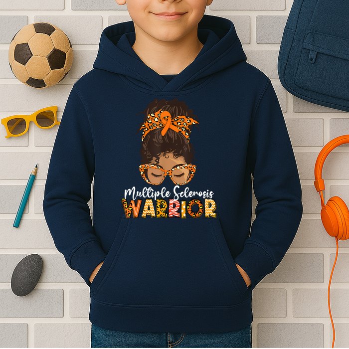  MS Warrior Messy Bun - Multiple Sclerosis Awareness Kids Hoodie