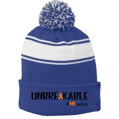 Ms Warrior Multiple Sclerosis Awareness Unbreakable Ms Meaningful Gift Stripe Pom Pom Beanie