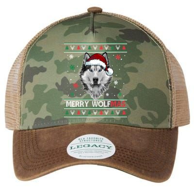 Merry Wolfmas Merry Christmas Wolf Ugly Sweater Funny Xmas Legacy Tie Dye Trucker Hat