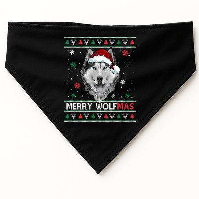 Merry Wolfmas Merry Christmas Wolf Ugly Sweater Funny Xmas USA-Made Doggie Bandana