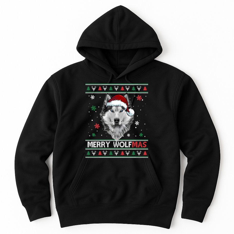 Merry Wolfmas Merry Christmas Wolf Ugly Sweater Funny Xmas Hoodie