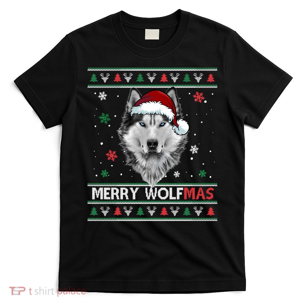 Merry Wolfmas Merry Christmas Wolf Ugly Sweater Funny Xmas T-Shirt