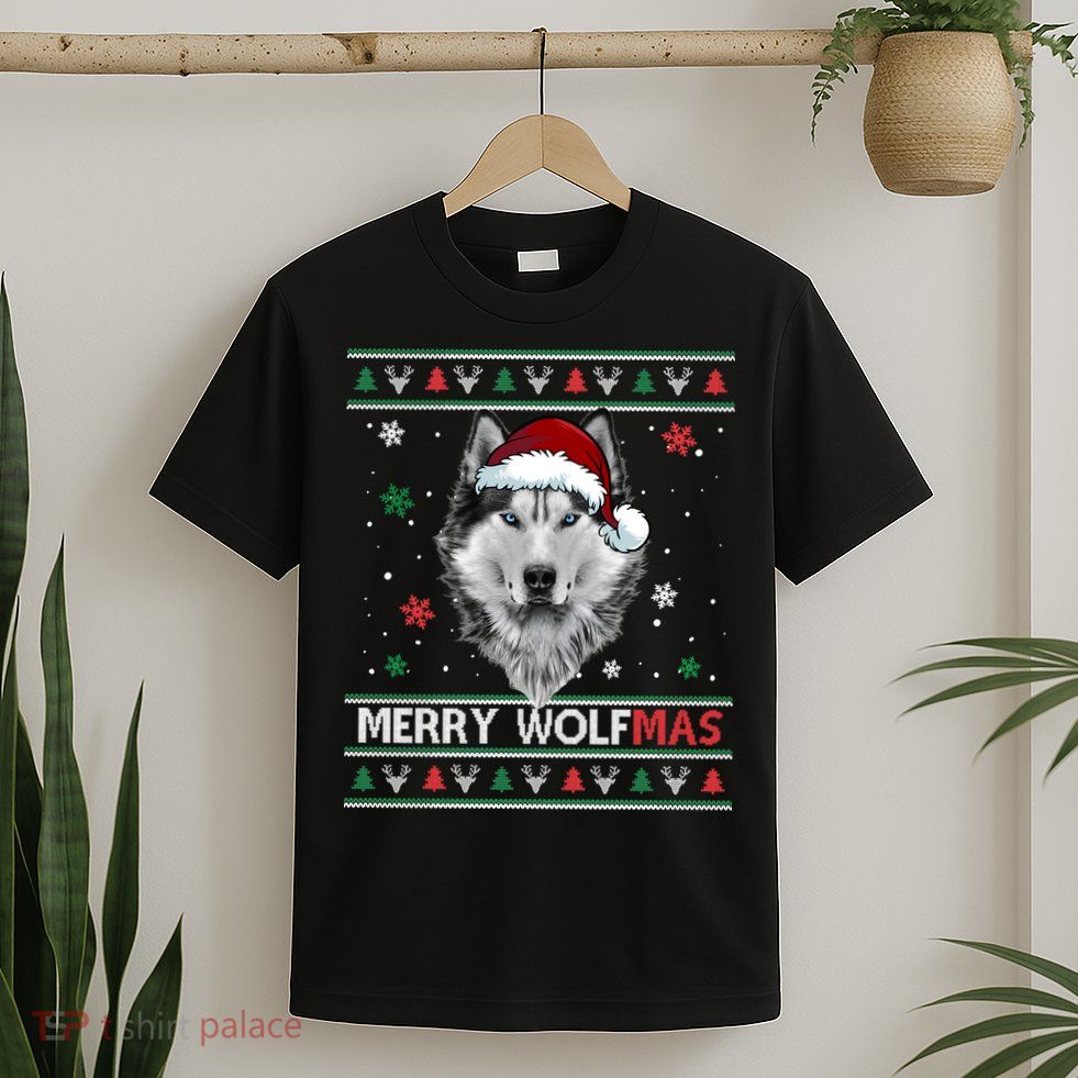 Merry Wolfmas Merry Christmas Wolf Ugly Sweater Funny Xmas T-Shirt