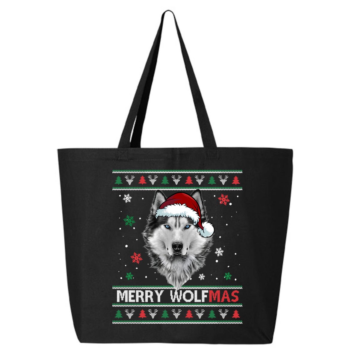 Merry Wolfmas Merry Christmas Wolf Ugly Sweater Funny Xmas 25L Jumbo Tote