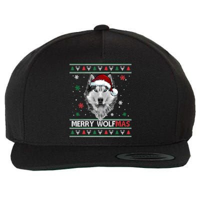 Merry Wolfmas Merry Christmas Wolf Ugly Sweater Funny Xmas Wool Snapback Cap