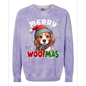 Merry Woofmas Merry Christmas Funny Beagle Dog Mom Puppy Meaningful Gift Colorblast Crewneck Sweatshirt