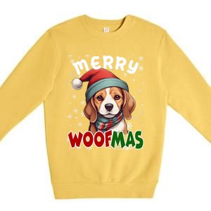 Merry Woofmas Merry Christmas Funny Beagle Dog Mom Puppy Meaningful Gift Premium Crewneck Sweatshirt